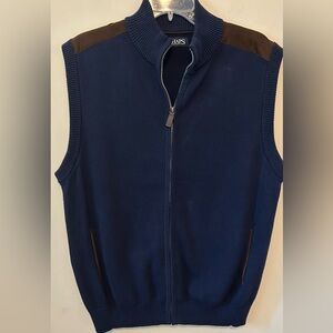 Chaps Blue Full Zip Sweater Vest‎ Shoulder Patches Men's Large Pockets
